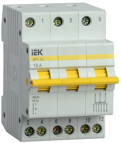 Выключатель-разъединитель трехпозиционный ВРТ-63 3P 16А | код MPR10-3-016 | IEK